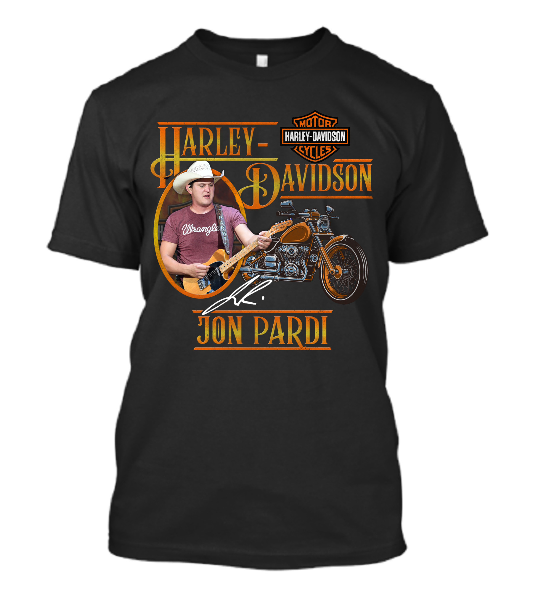 Harley Davidson Motor Cycles Jon Pardi Wrangler Guitar Signature T-Shirt