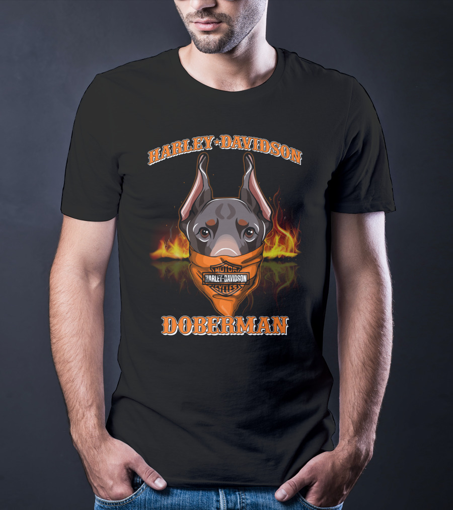 Harley Davidson Doberman Motorcycles Flames T-Shirt