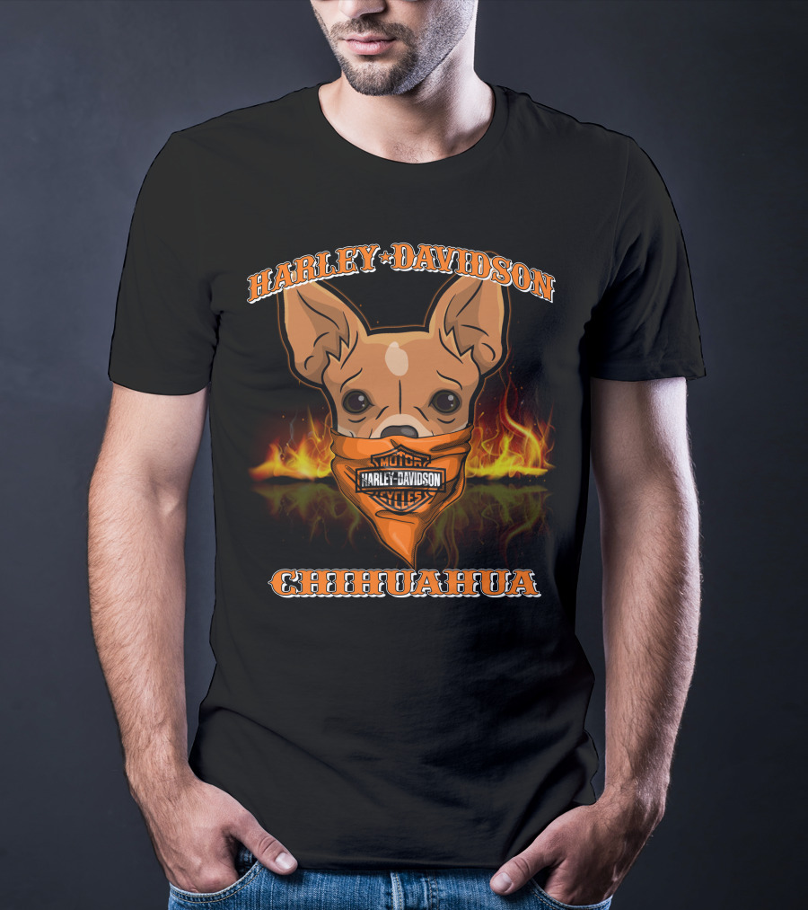 Harley Davidson Motor Cycles Chihuahua Flames T-Shirt
