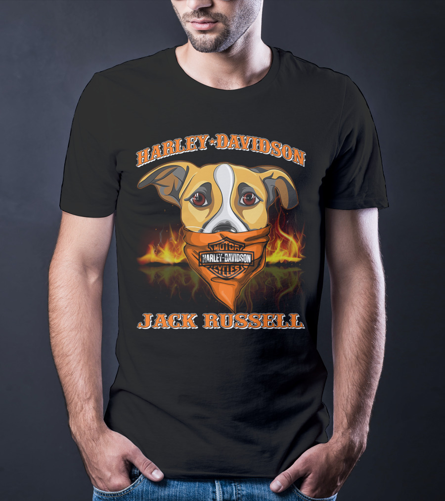 Harley Davidson Jack Russell Terrier Motorcycles Fiery Bandana T-Shirt