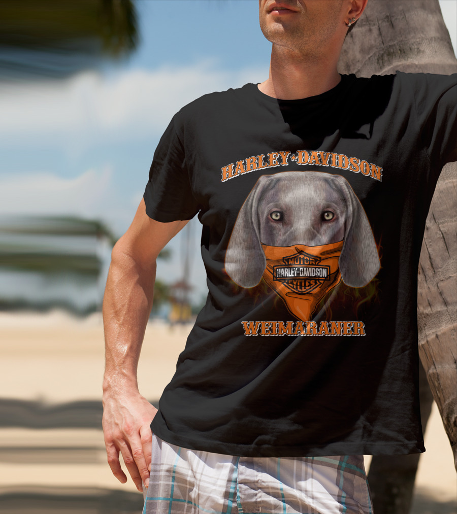 Harley Davidson Weimaraner Dog With Bandana T-Shirt
