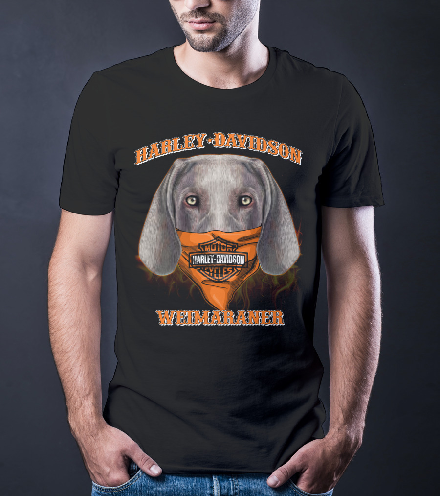 Harley Davidson Weimaraner Dog With Bandana T-Shirt