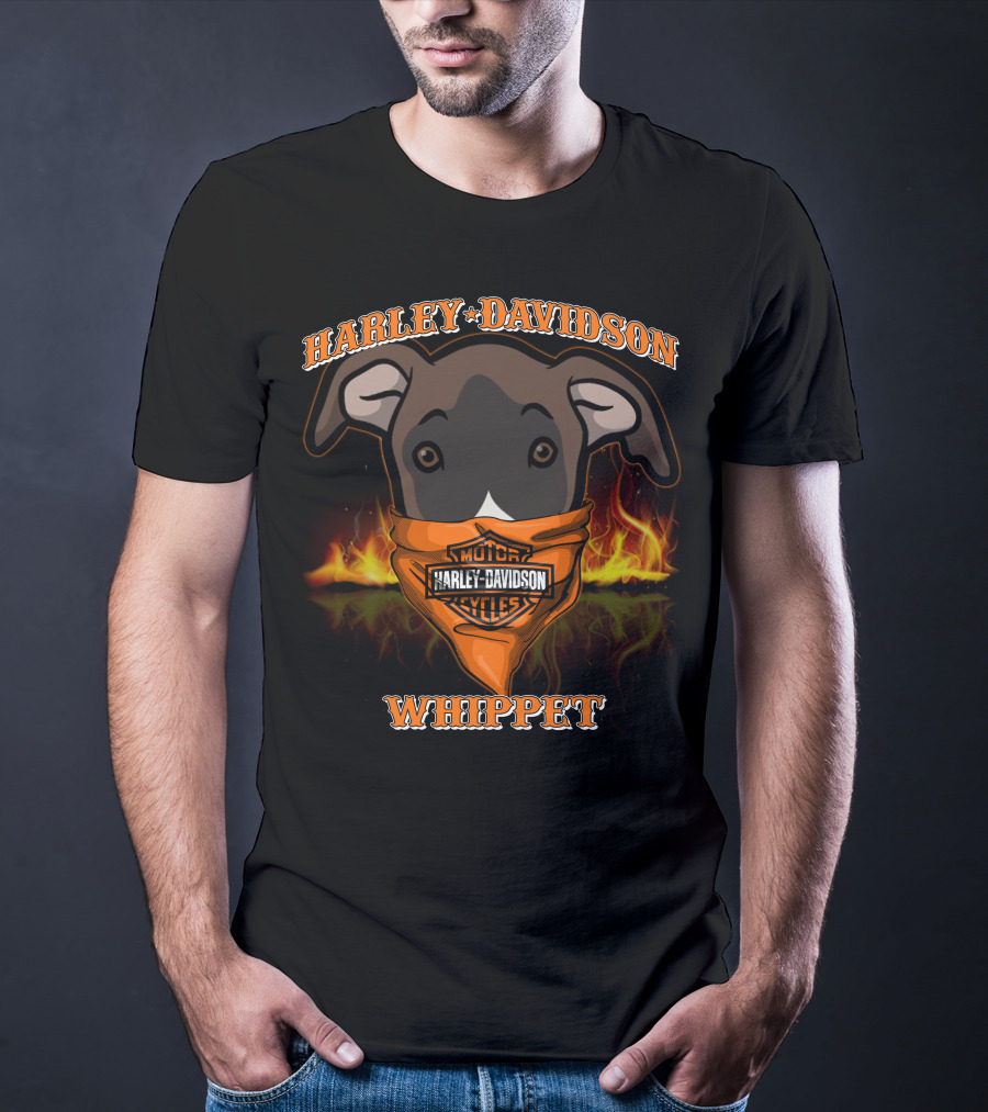 Harley Davidson Whippet Dog Bandana Flames T-Shirt
