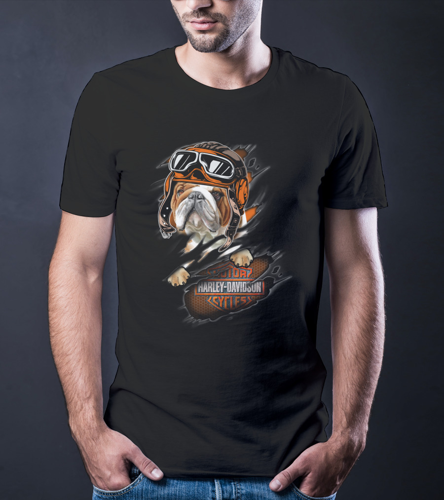 Bulldog With Helmet And Goggles Harley Davidson Cycles T-Shirt