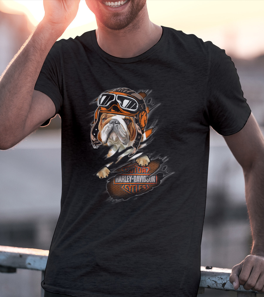 Bulldog With Helmet And Goggles Harley Davidson Cycles T-Shirt