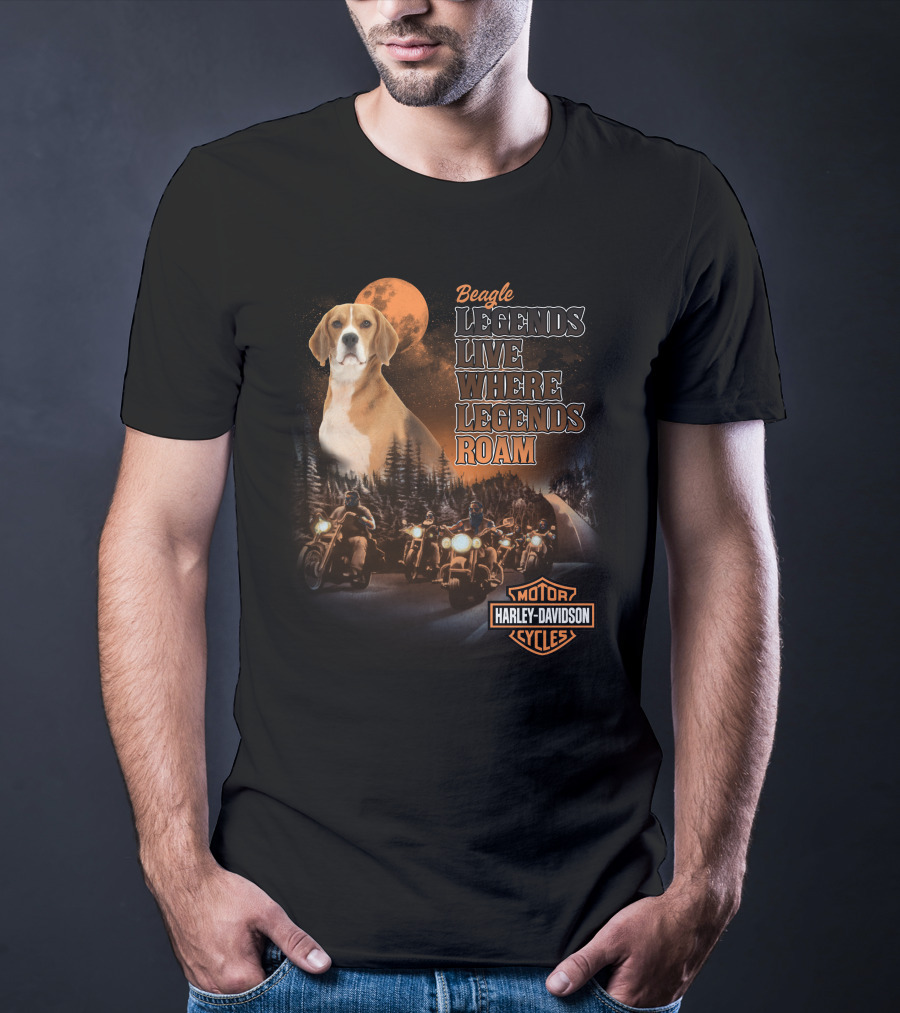 Beagle Legends Live Where Legends Roam Harley Davidson Cycles Moonlit Night T-Shirt