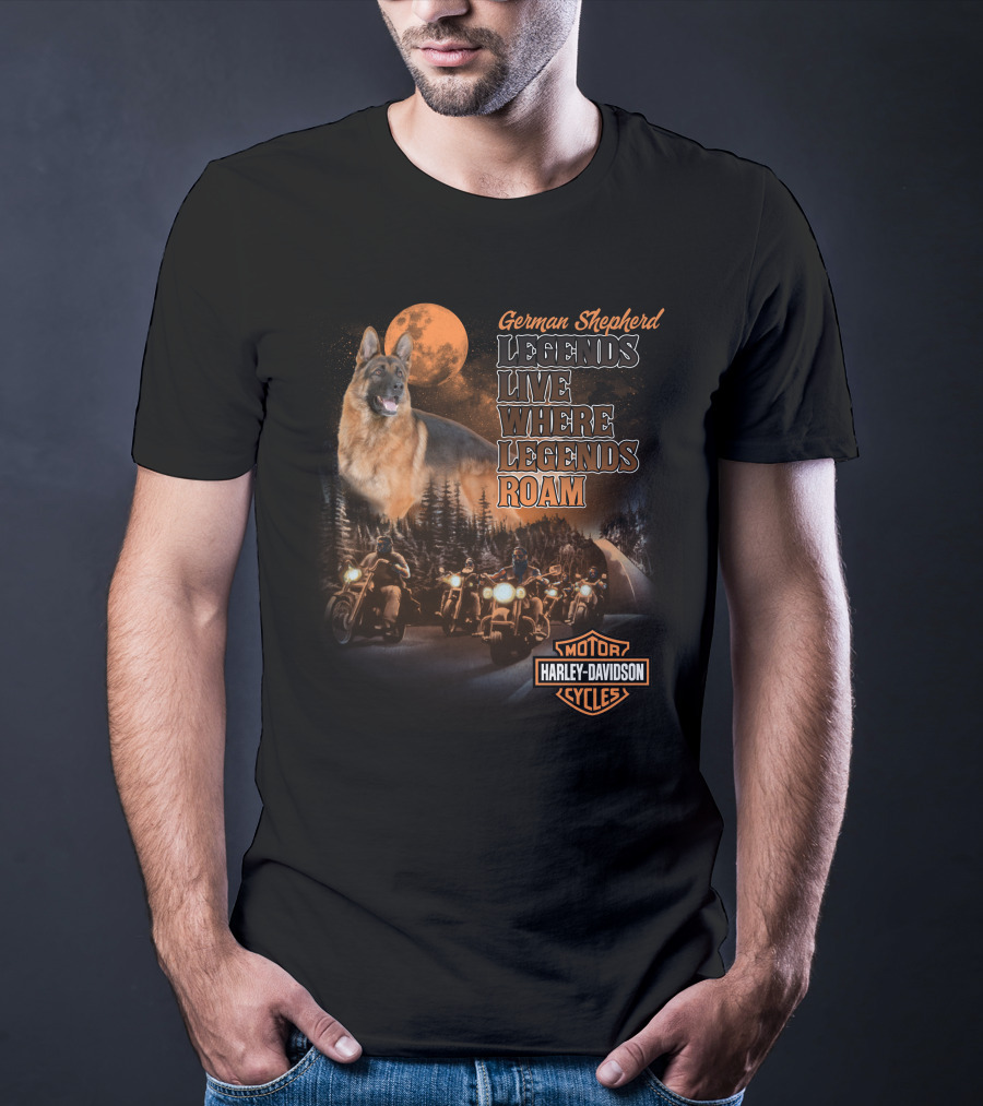 German Shepherd Harley Davidson Legends Live Where Legends Roam T-Shirt