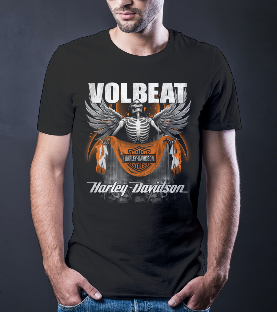 Volbeat Harley Davidson Motorcycle Skeleton Wings T-Shirt