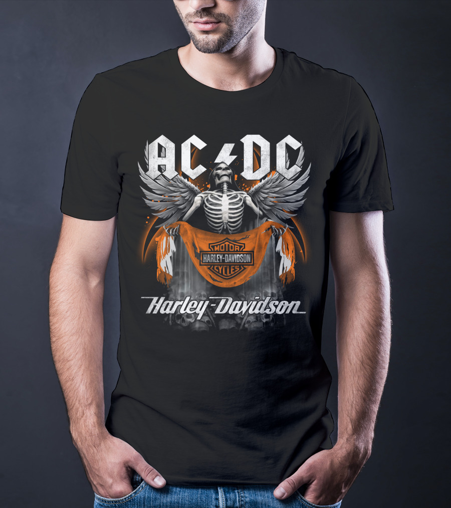 Acdc Harley Davidson Motorcycles Skeleton Wings T-Shirt