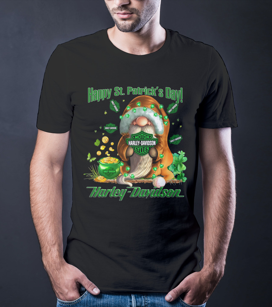Happy St. Patrick's Day Harley Davidson Motorcycles Leprechaun Coin Clover T-Shirt