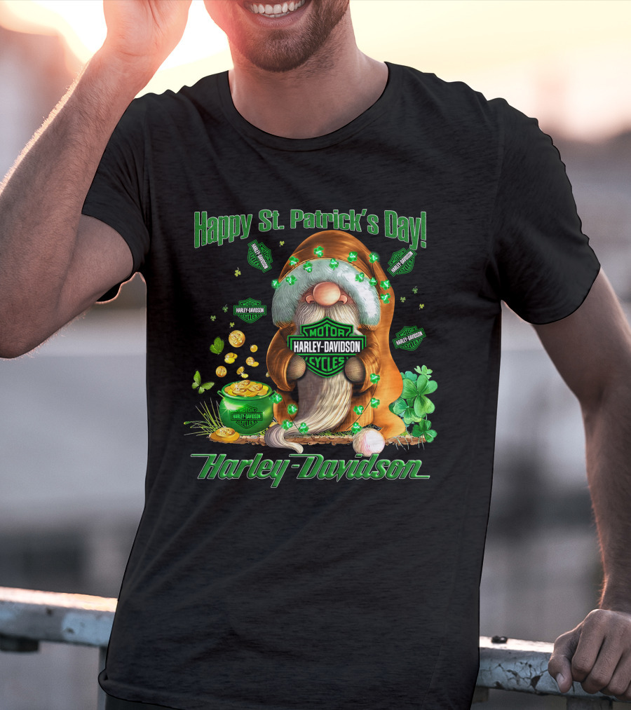 Happy St. Patrick's Day Harley Davidson Motorcycles Leprechaun Coin Clover T-Shirt