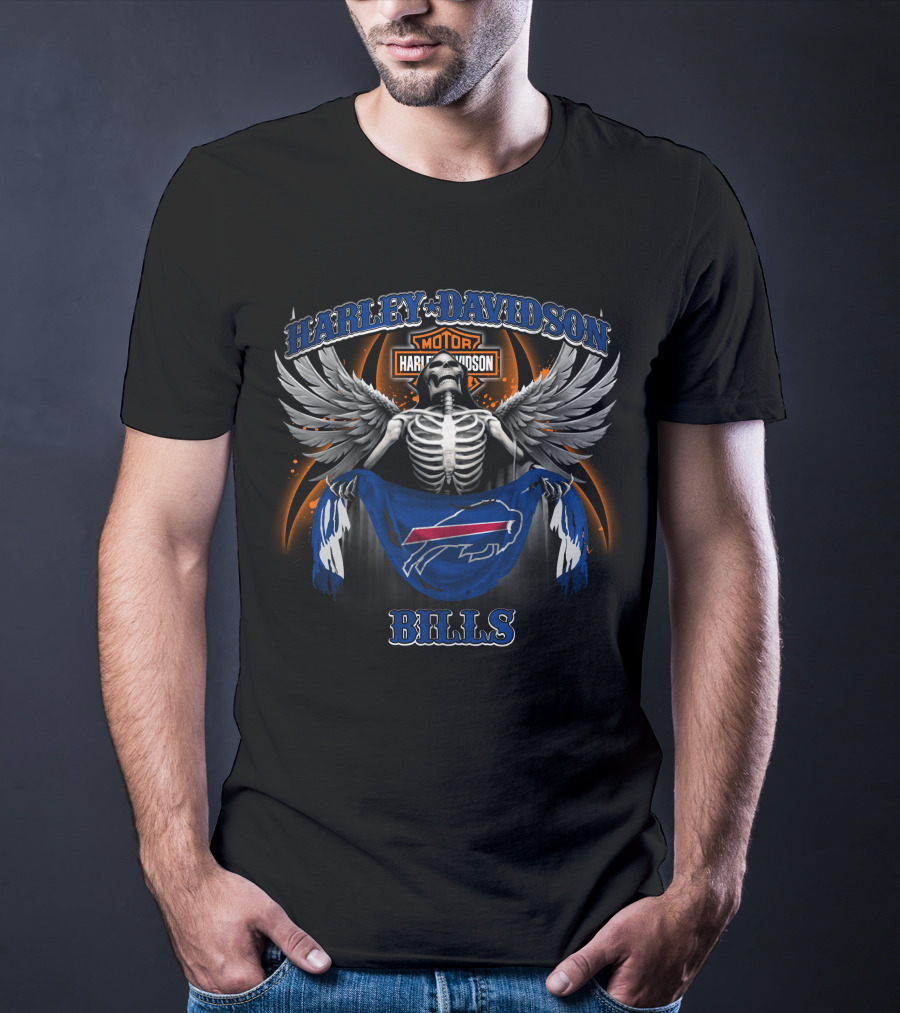 Harley Davidson Motor Buffalo Bills Skeleton Wings T-Shirt