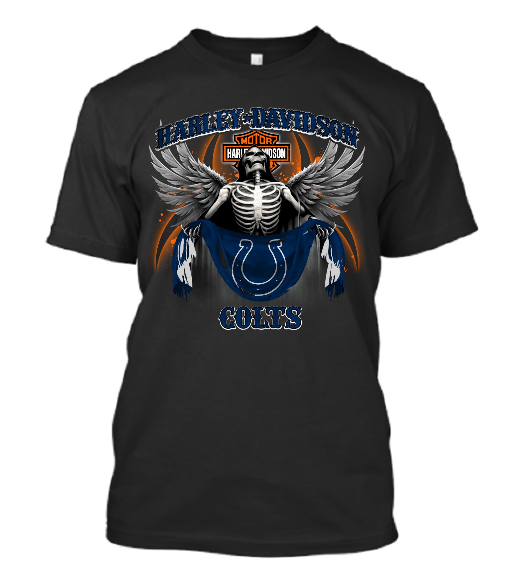Harley Davidson Indianapolis Colts Skeleton Wings Motorcycle Helmet T-Shirt