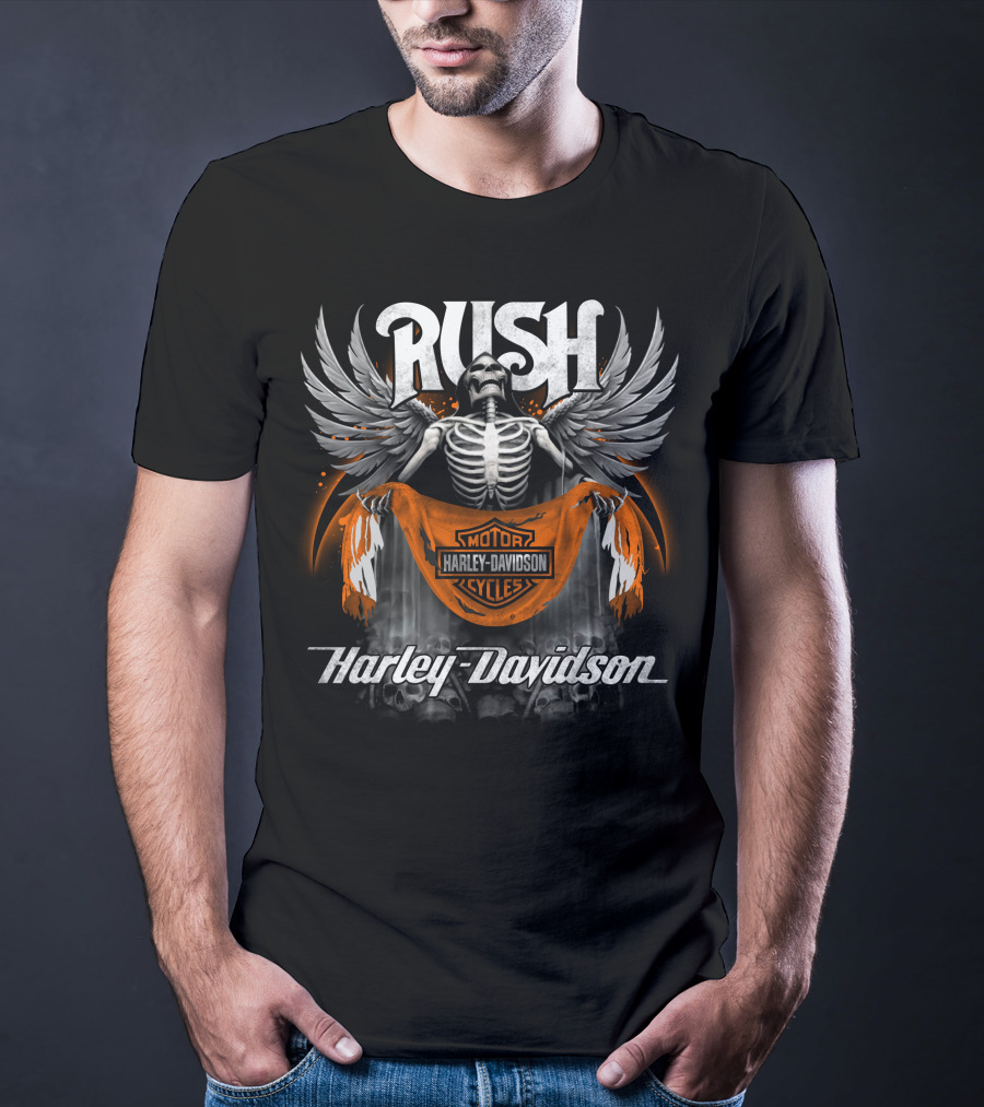 Rush Harley Davidson Motorcycles Skeleton Wings T-Shirt