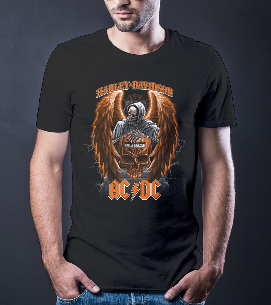 Acdc Harley Davidson Skull Reaper Wings Lightning T-Shirt