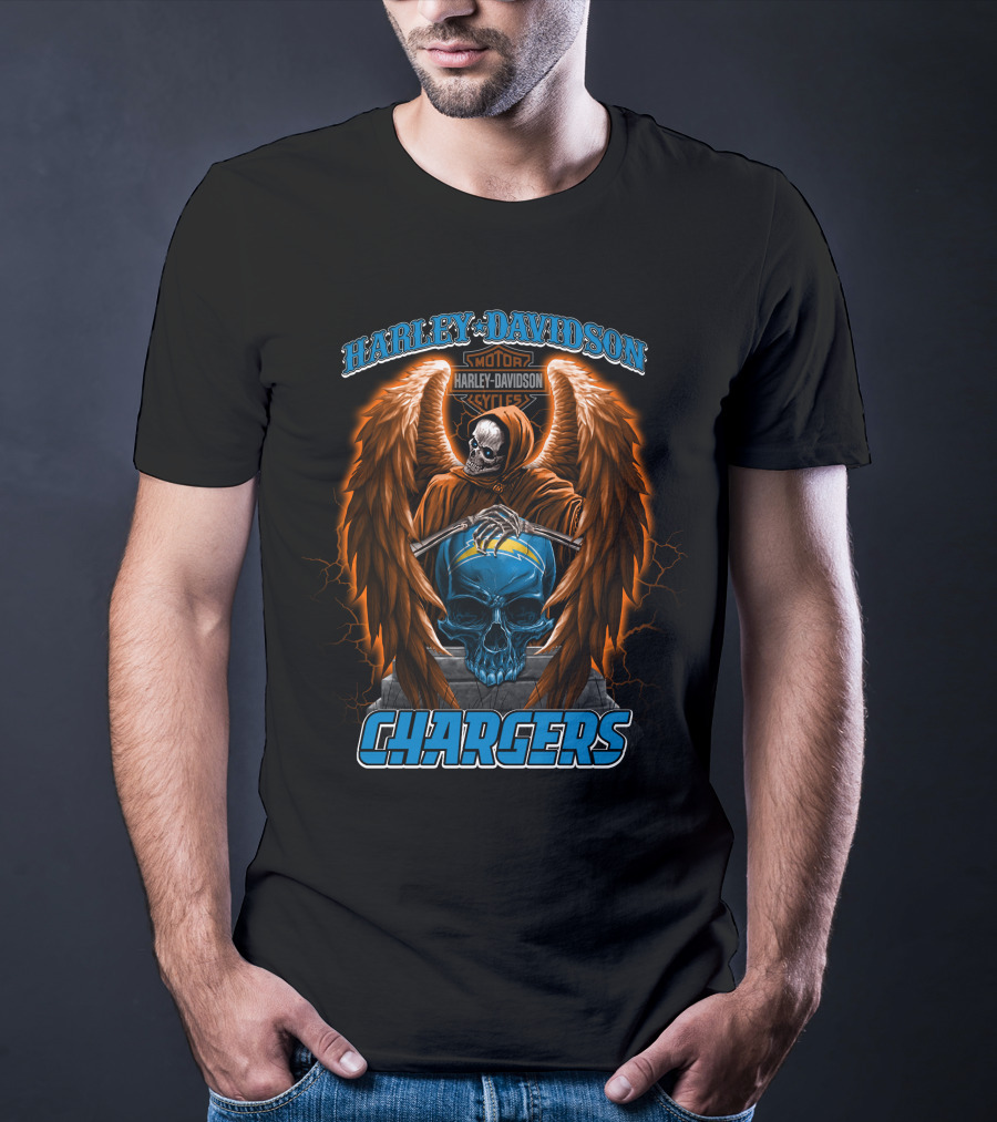 Harley Davidson Motor Cycles Chargers Skeleton Los Angeles Nfl T-Shirt