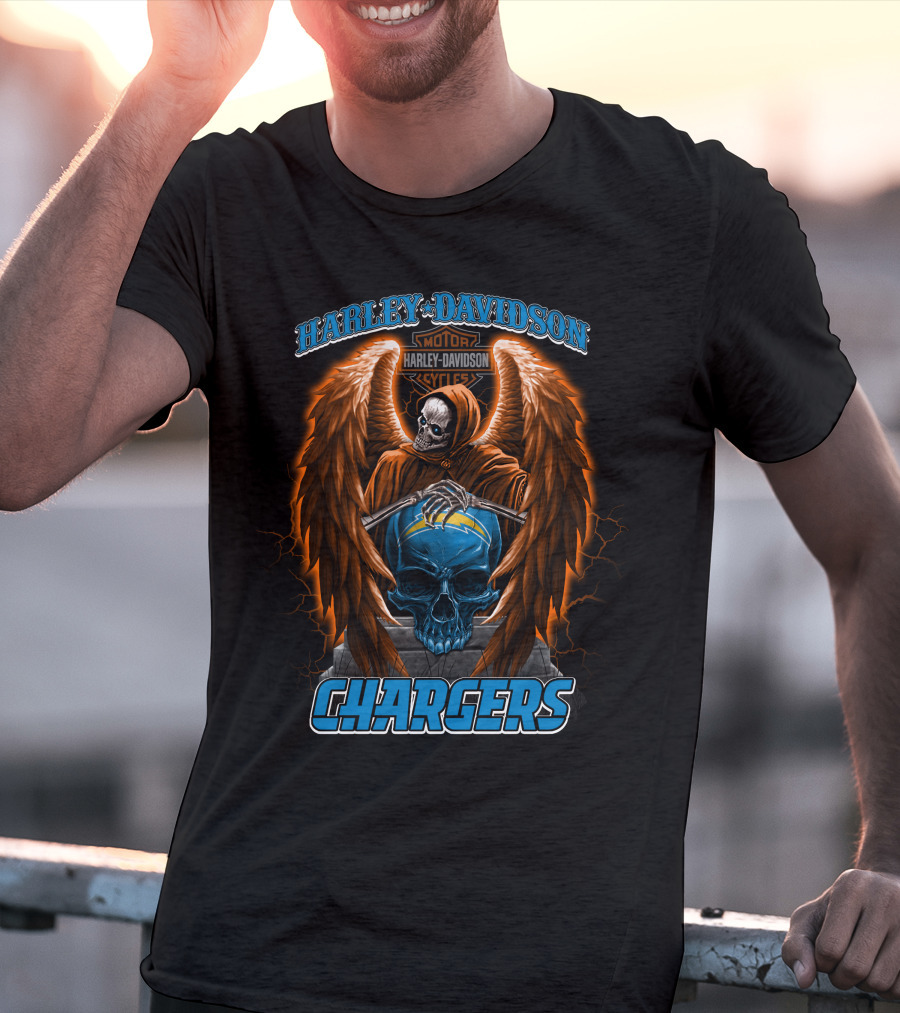 Harley Davidson Motor Cycles Chargers Skeleton Los Angeles Nfl T-Shirt
