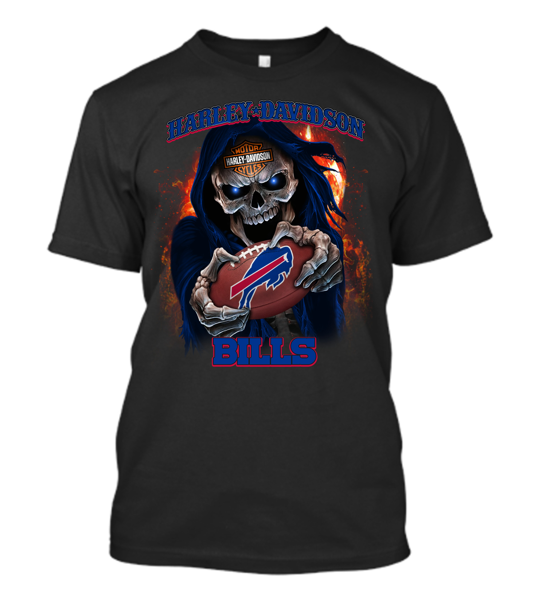 Harley Davidson Buffalo Bills Skull Holding Football T-Shirt