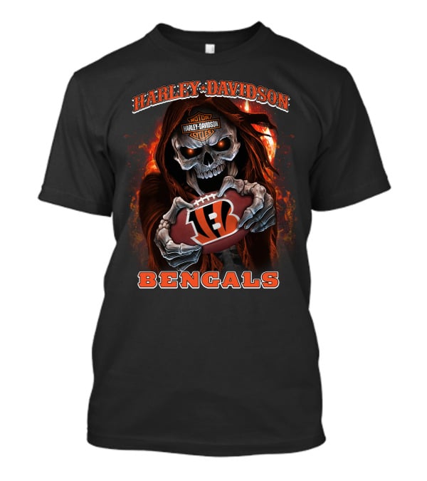Harley Davidson Motor Cycles Skull Cincinnati Bengals Football T-Shirt