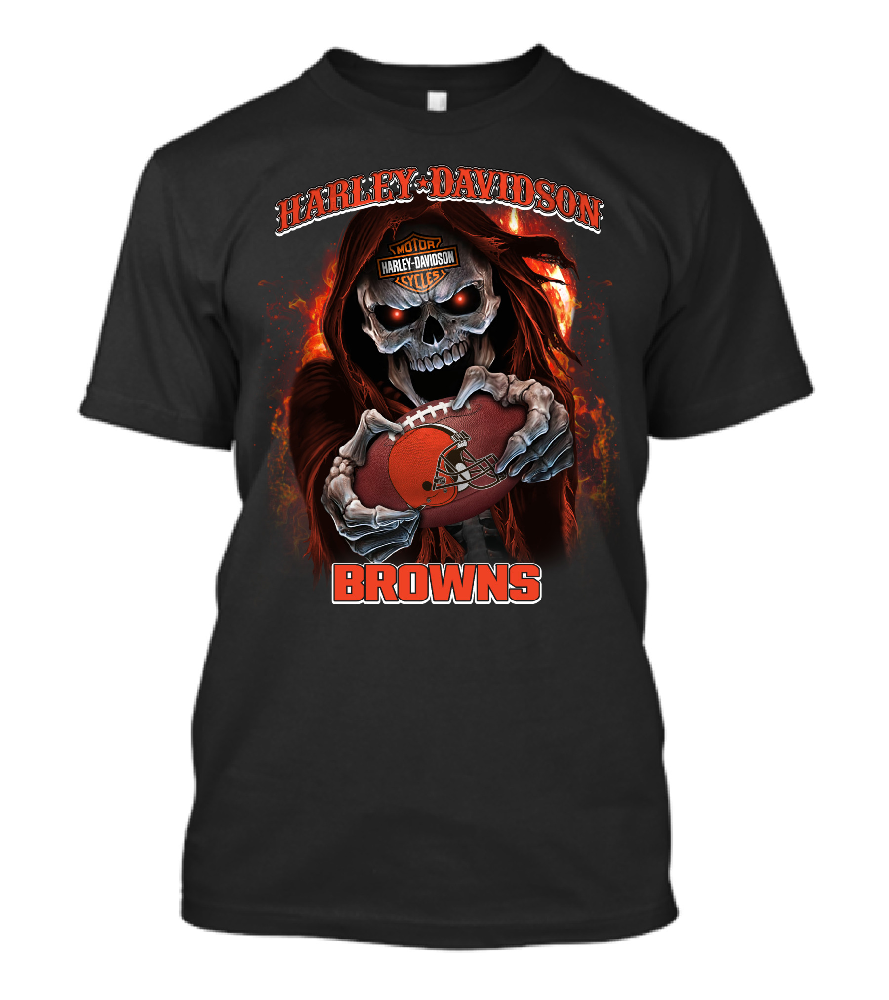 Harley Davidson Motor Cycles Cleveland Browns Skull Football T-Shirt