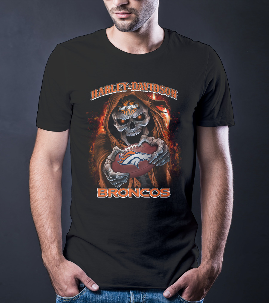 Harley Davidson Motor Cycles Skull Broncos T-Shirt