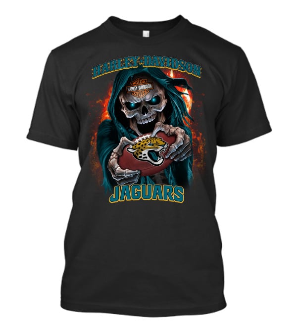 Harley Davidson Motorcycles Skull Holding Jacksonville Jaguars Football Jaguars T-Shirt