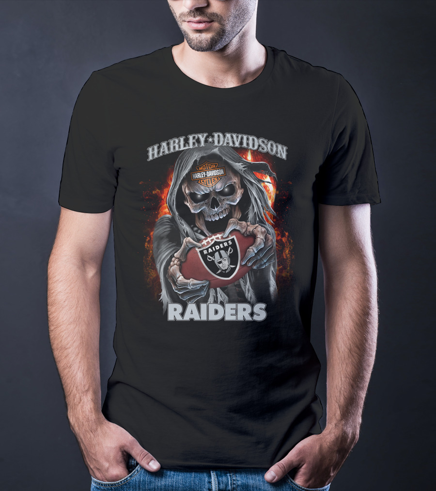 Harley Davidson Skull Holding Raiders Football Las Vegas Raiders T-Shirt