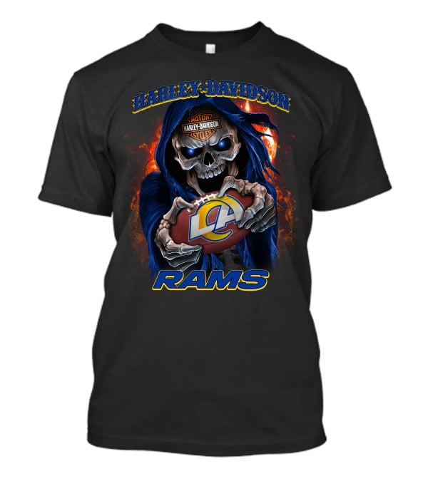 Harley Davidson Motor Cycles Los Angeles Rams Skull T-Shirt