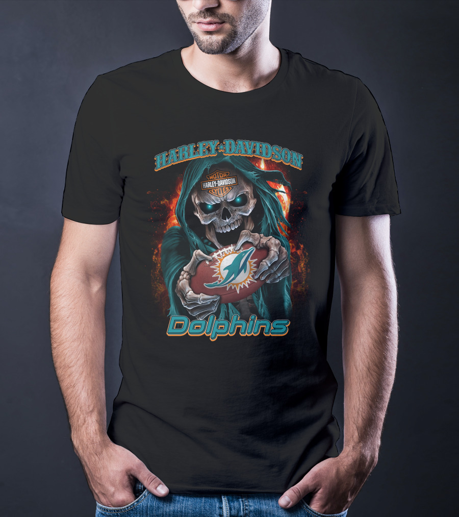 Harley Davidson Motorcycles Miami Dolphins Skull T-Shirt