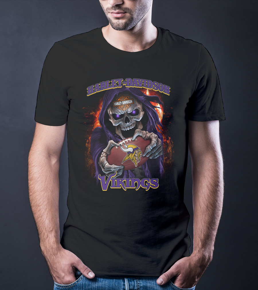 Harley Davidson Motor Skull Minnesota Vikings T-Shirt