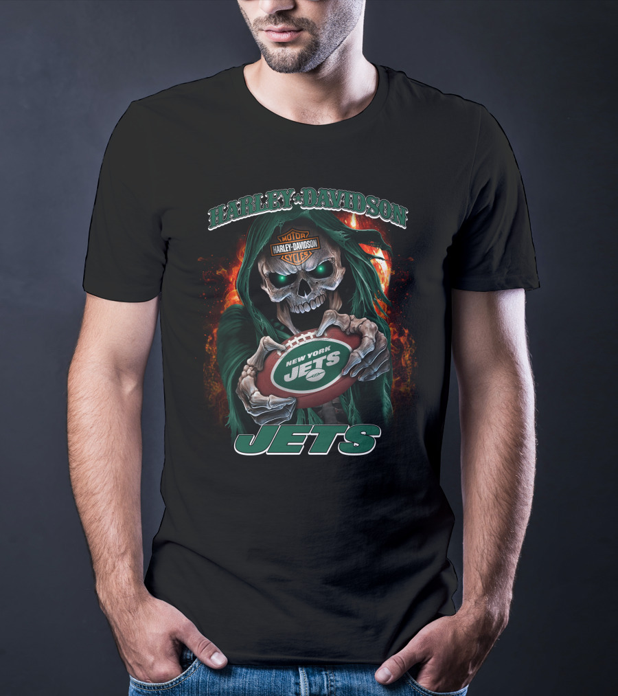Harley Davidson Motor Cycles New York Jets Skull T-Shirt