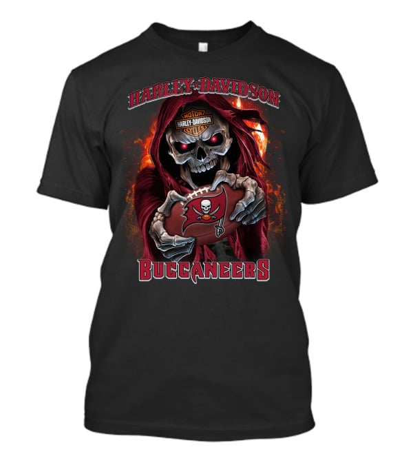 Harley Davidson Motor Cycles Buccaneers Skull Flames T-Shirt