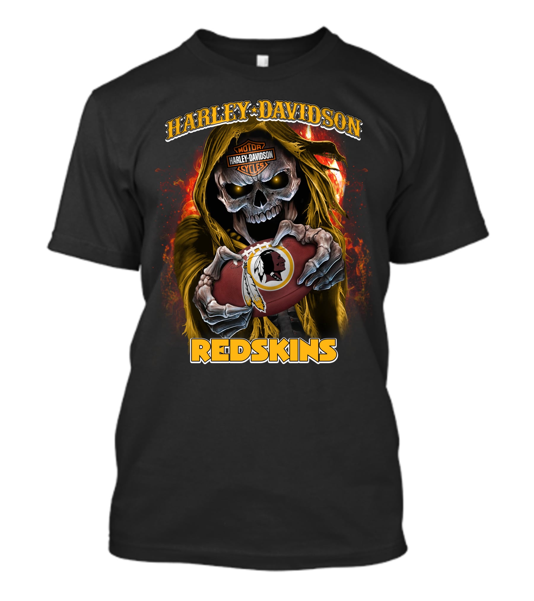 Harley Davidson Motor Cycles Redskins Skull Football T-Shirt