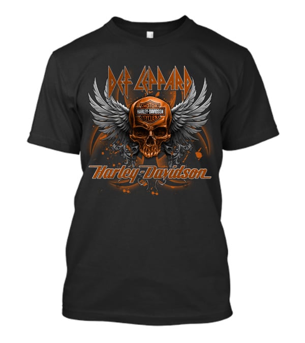 Def Leppard Harley Davidson Skull Wings Motor Cycles T-Shirt