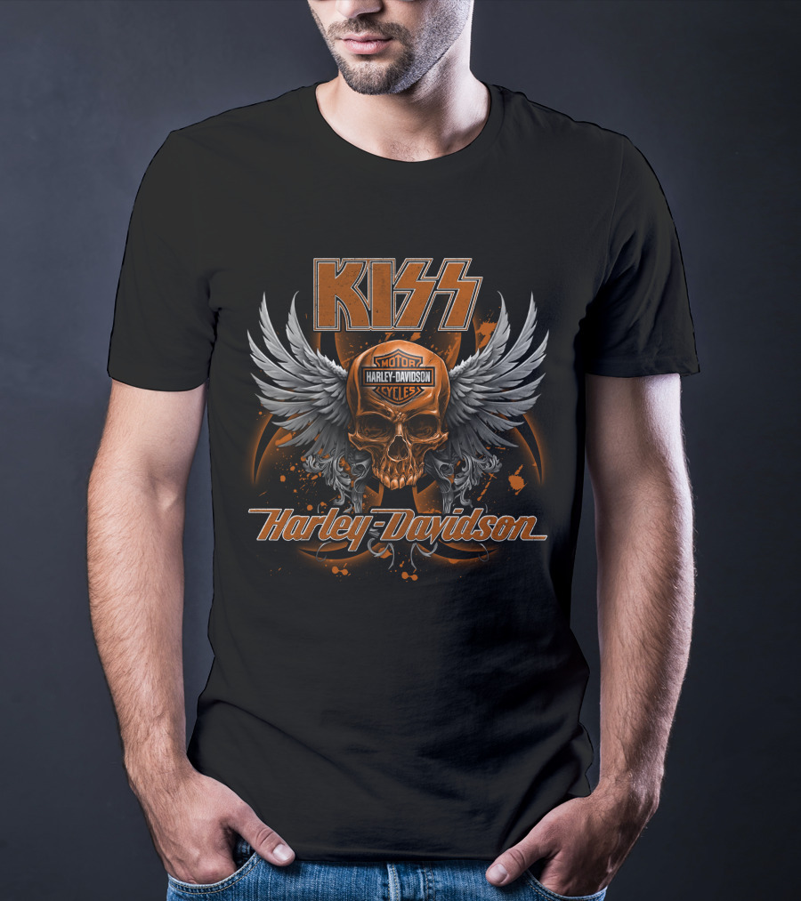 Kiss Harley Davidson Motorcycles Skull Wings T-Shirt