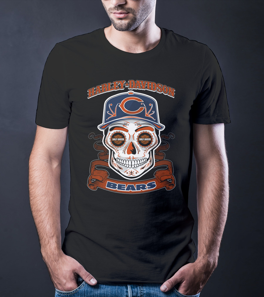 Harley Davidson Chicago Bears Skull Nfl T-Shirt