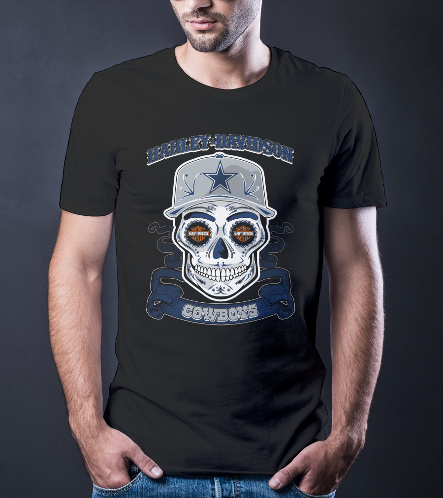Harley Davidson Cowboys Skull Dallas Nfl T-Shirt
