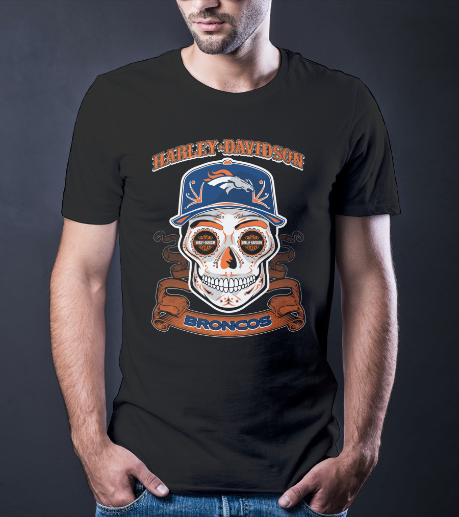 Harley Davidson Broncos Skull T-Shirt