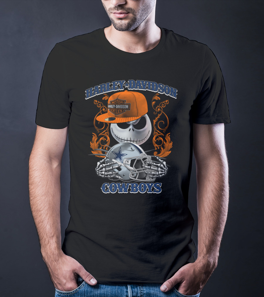 Harley Davidson Motor Jack Skellington Dallas Cowboys Skeleton T-Shirt