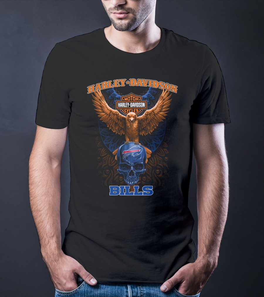 Harley Davidson Bills Motorcycles Eagle Skull T-Shirt