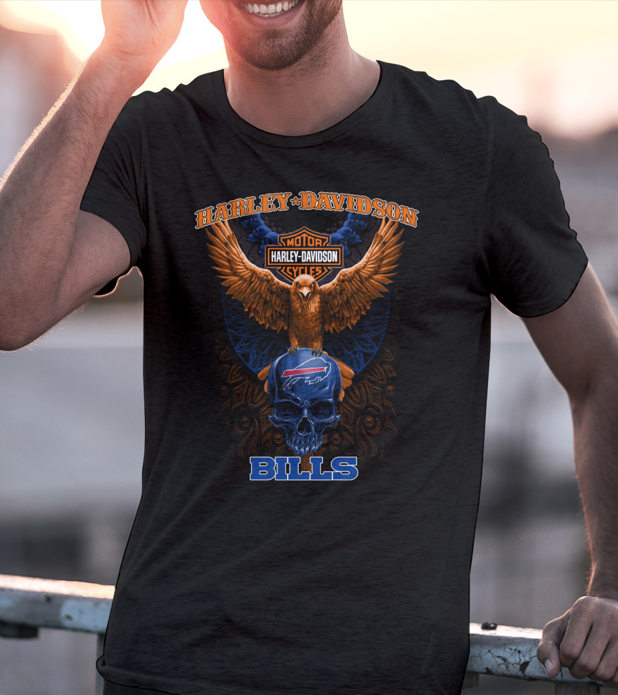 Harley Davidson Bills Motorcycles Eagle Skull T-Shirt