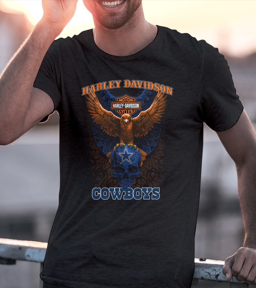 Harley Davidson Motor Cycles Cowboys Eagle Star Skull T-Shirt