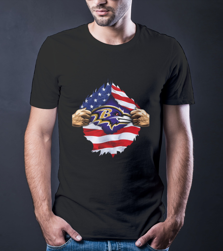 Baltimore Ravens American Flag Symbol Pulled Apart T-Shirt