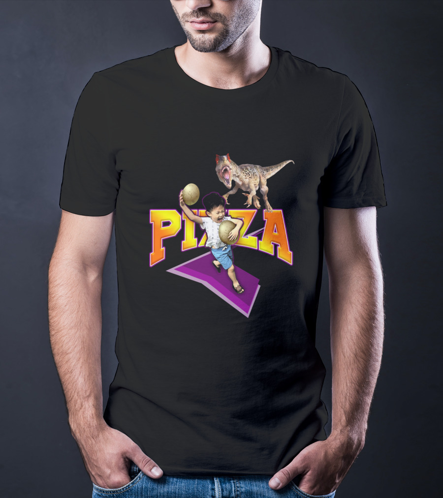 Pizza Dinosaur Adventure: The Running Child With Eggs T-Shirt