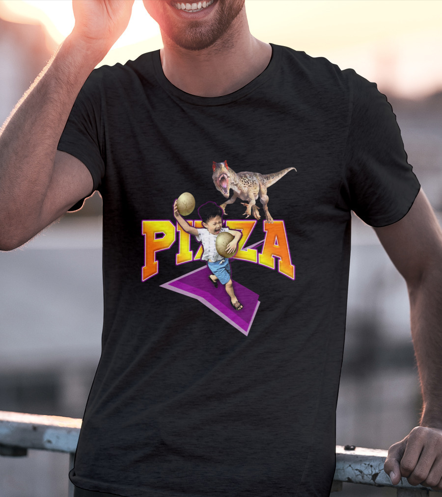Pizza Dinosaur Adventure: The Running Child With Eggs T-Shirt