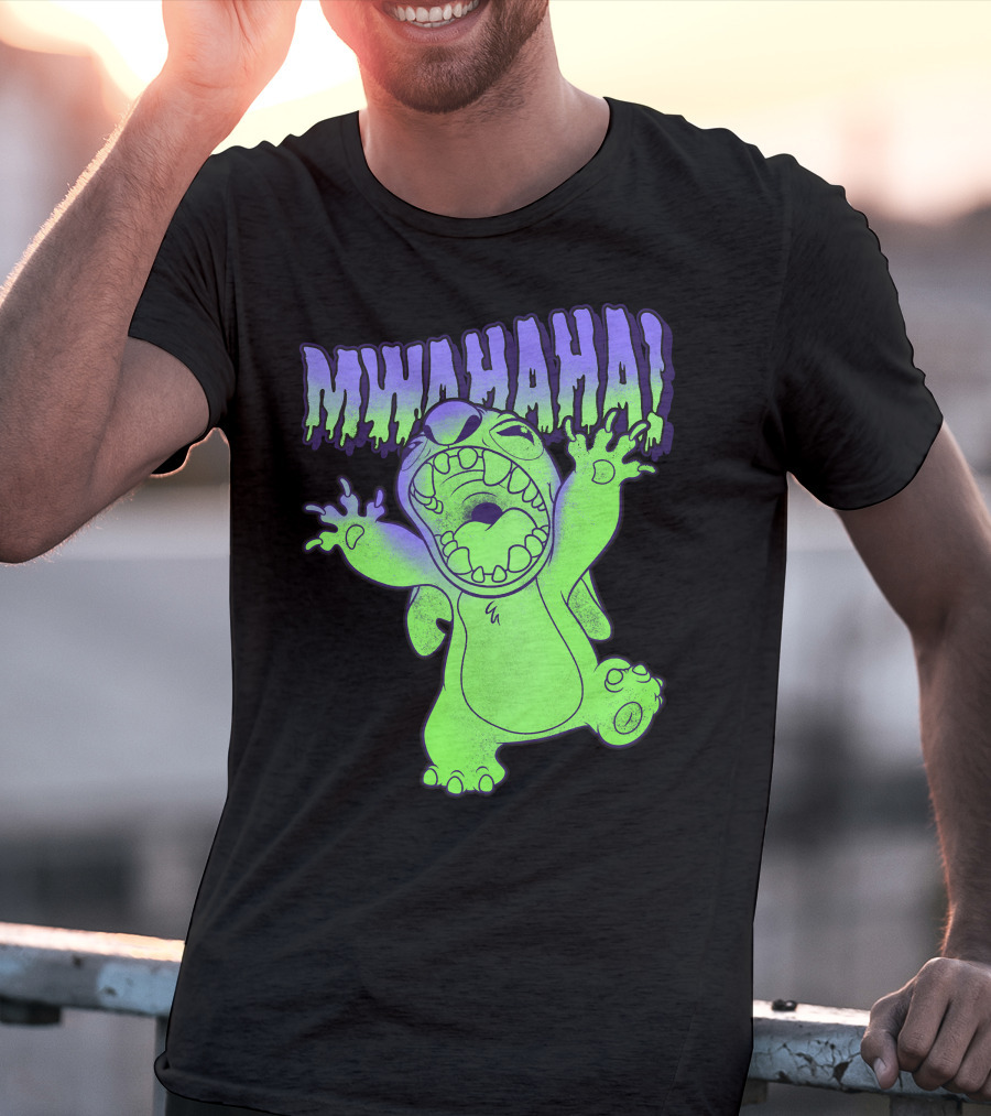 Disney Stitch Halloween Mwahaha Green Glow T-Shirt