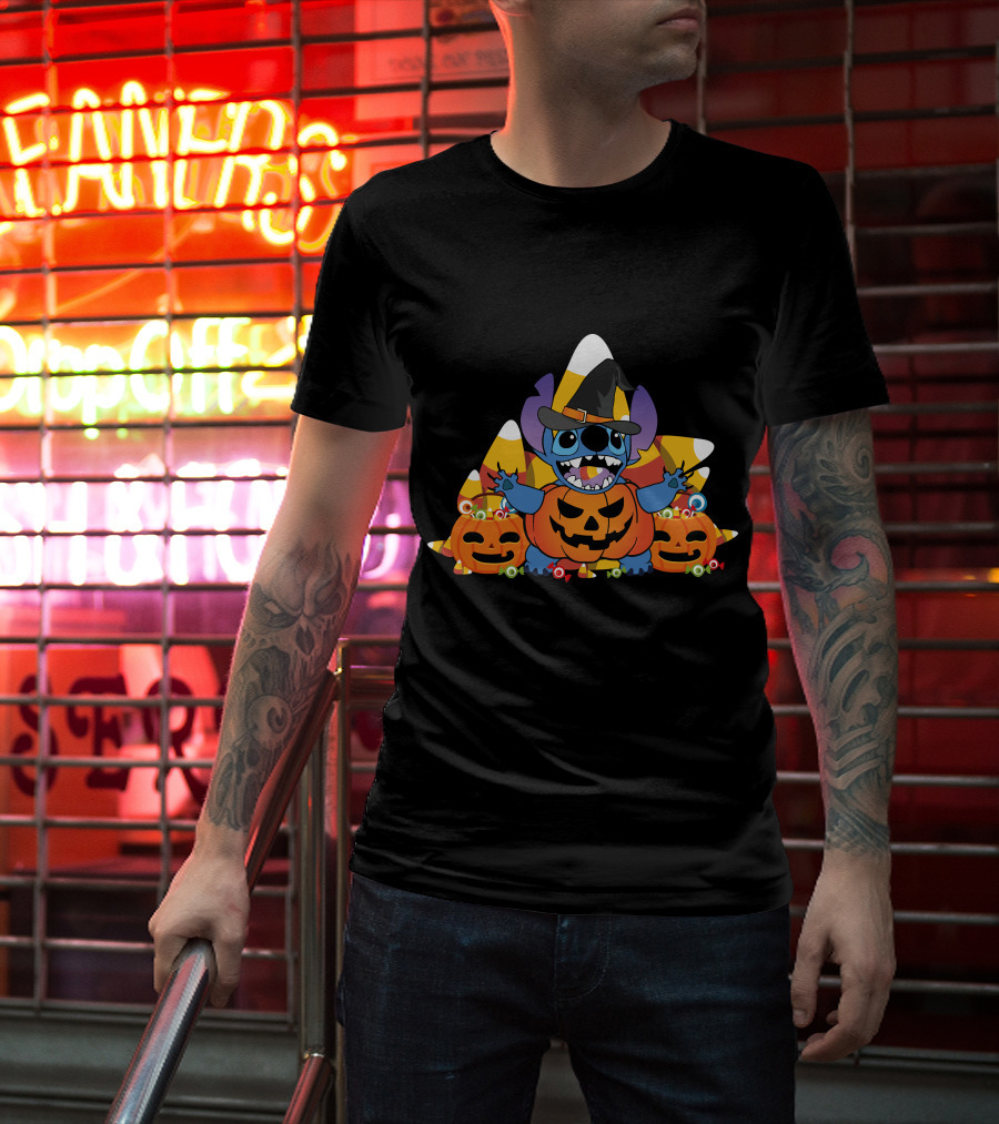 Stitch Halloween Candy Corn Pumpkins T-Shirt