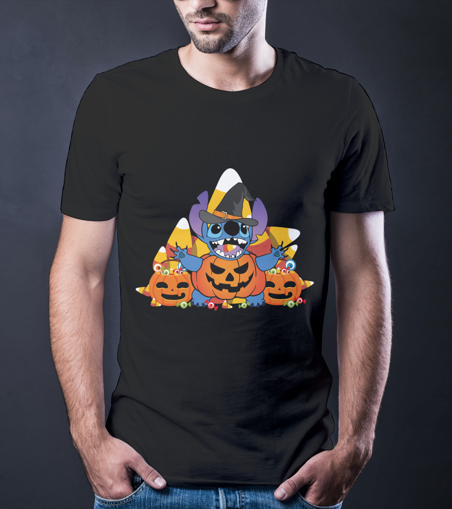 Stitch Halloween Candy Corn Pumpkins T-Shirt