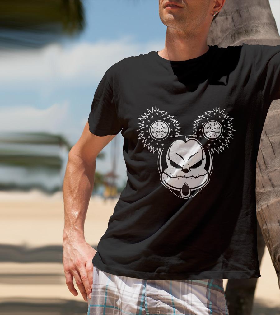 Cool Evil Mickey Gothic Cartoon Style Horror Face T-Shirt