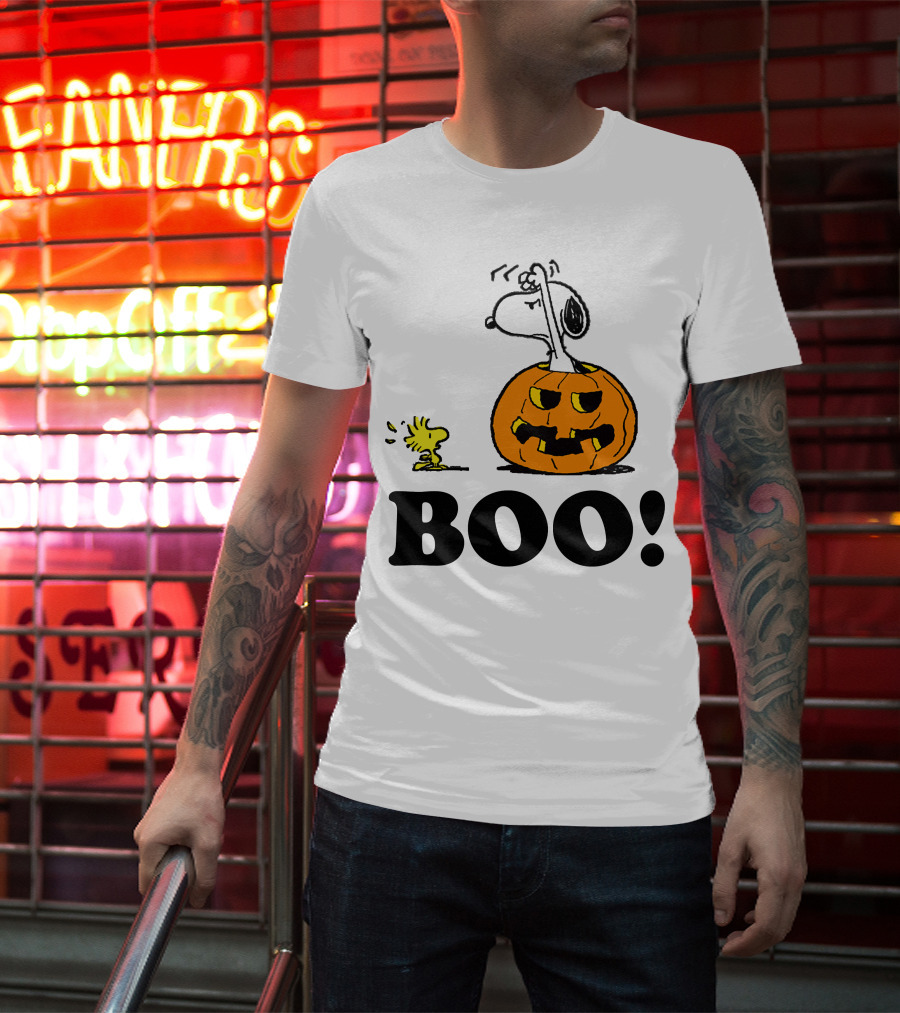 Snoopy Woodstock Halloween Pumpkin BOO T-Shirt